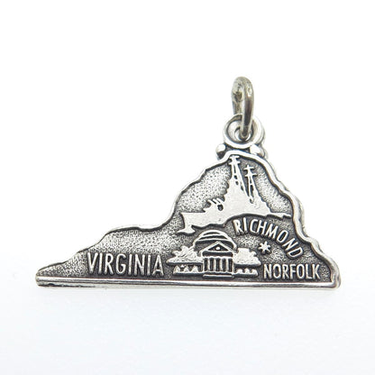 MAISELS INDIAN TRADING 925 Sterling Silver Vintage Virginia State Map Pendant