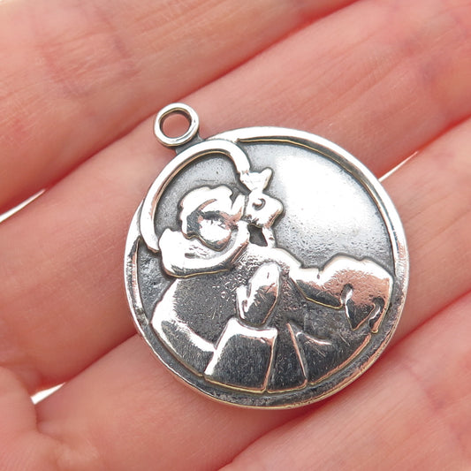 925 Sterling Silver Vintage St. Anthony Medal Oxidized Charm Pendant