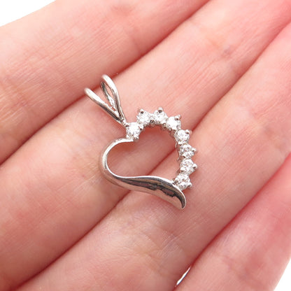 925 Sterling Silver Round-Cut C Z Heart Minimalist Charm Pendant