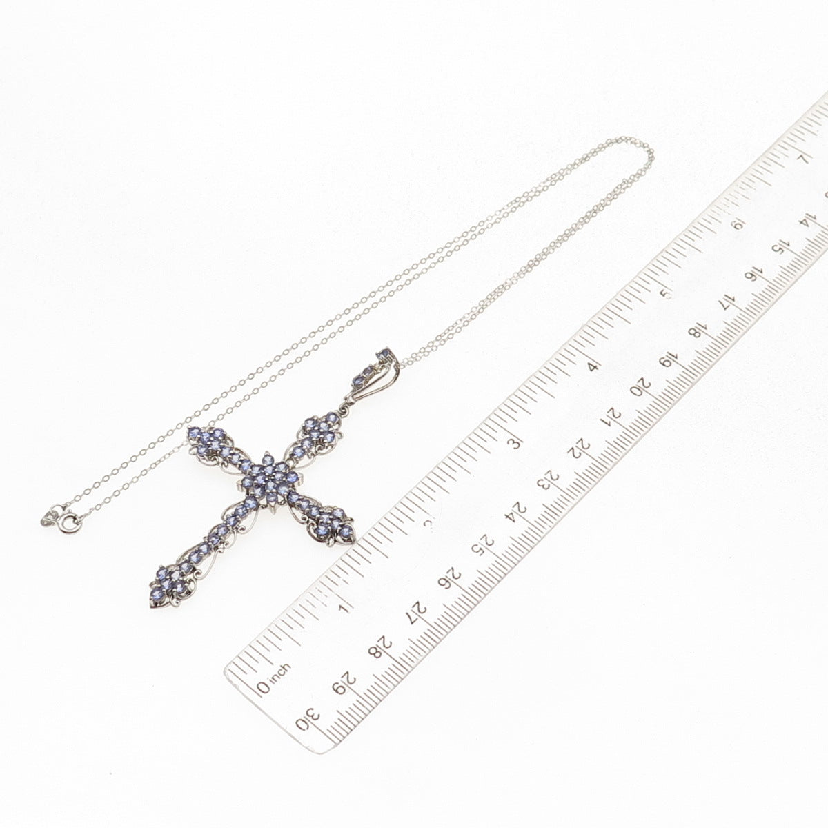 Chuck Clemency 925 Sterling Silver Real Tanzanite Large Cross Chain Necklace 18"
