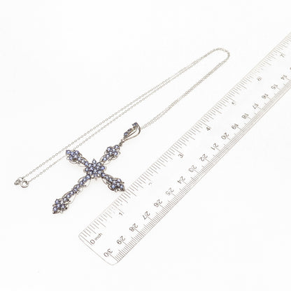 Chuck Clemency 925 Sterling Silver Real Tanzanite Large Cross Chain Necklace 18"