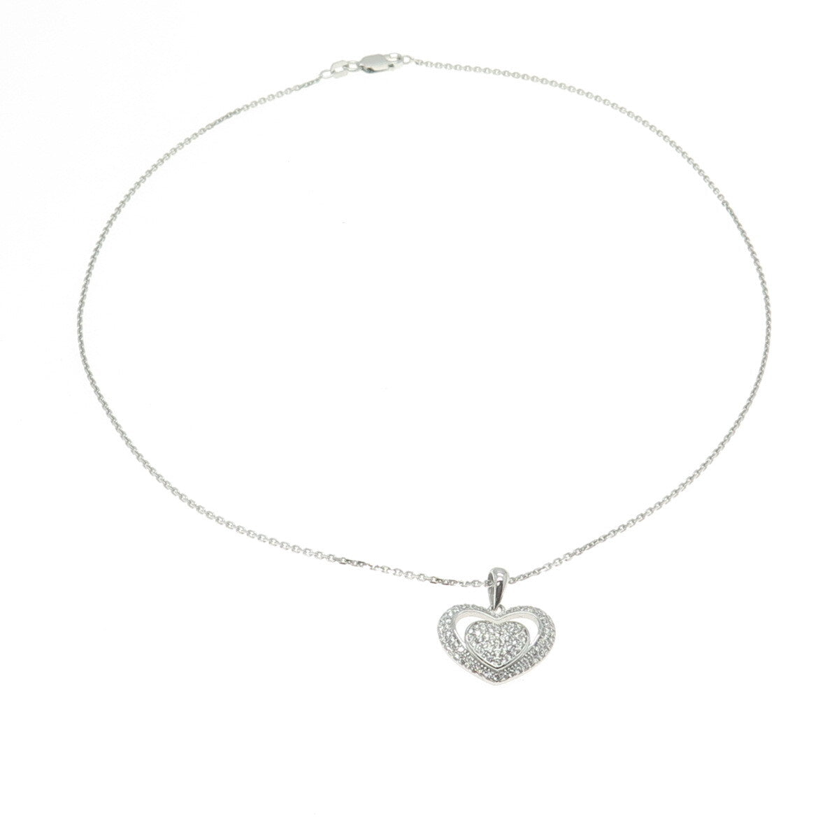 925 Sterling Silver Italy Round-Cut C Z Heart Chain Necklace 16"