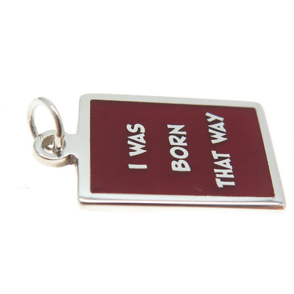 925 Sterling Silver Red Enamel "I Was Born This Way" Minimalist Charm Pendant