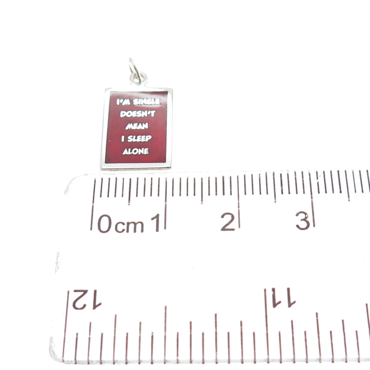 925 Sterling Red Enamel I'm Single Doesn't Mean I Sleep Alone Minimalist Pendant