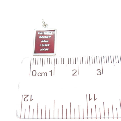 925 Sterling Red Enamel I'm Single Doesn't Mean I Sleep Alone Minimalist Pendant