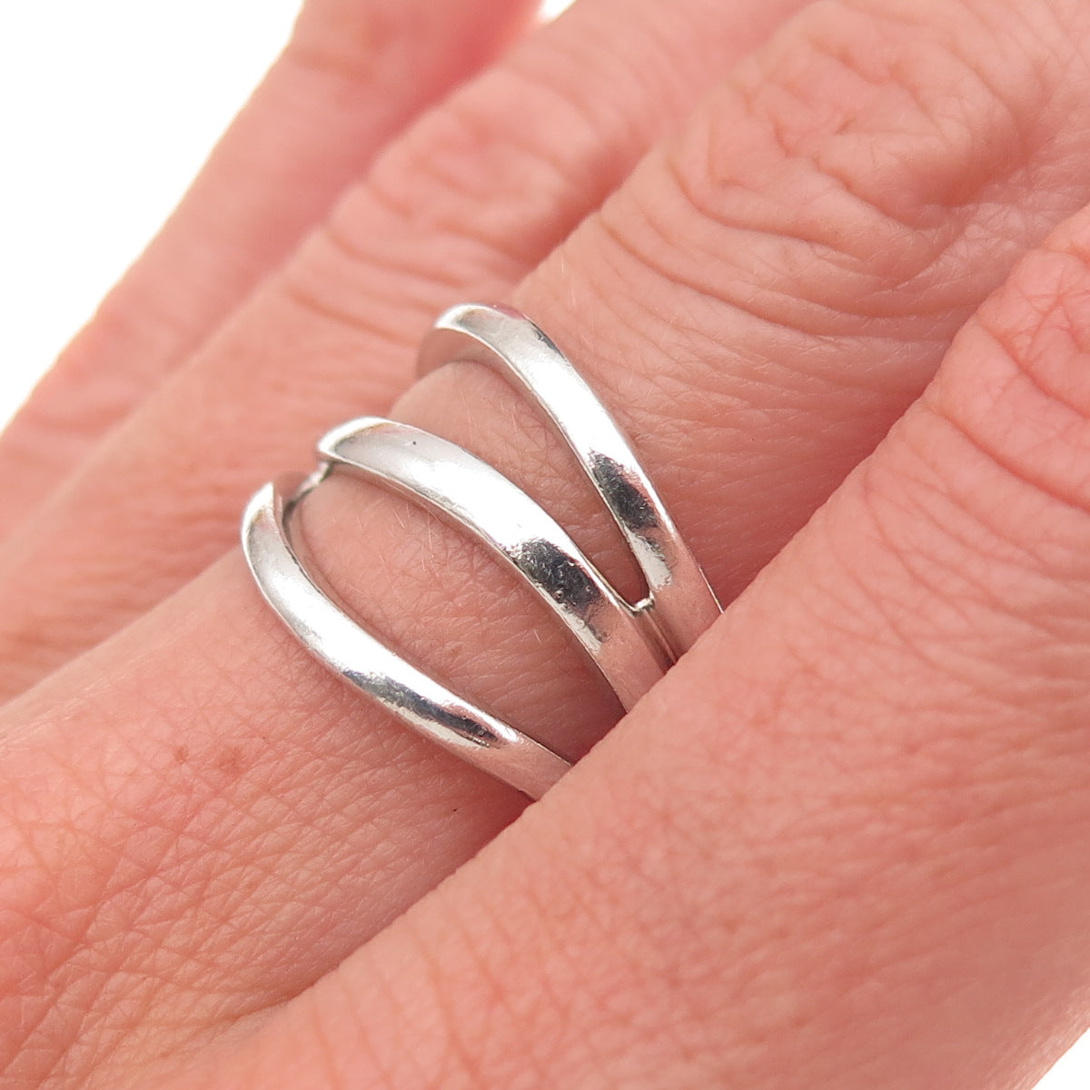 Chapal Zenray 925 Sterling Silver Vintage Modernist Wavy 3-Row Ring Size 7.75