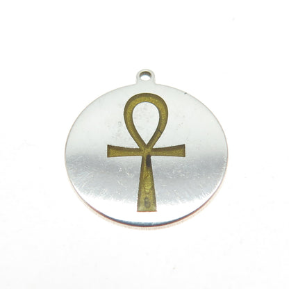 TOKEMOTI 925 Sterling Silver Enamel Egyptian Ankh Tag Minimalist Charm Pendant