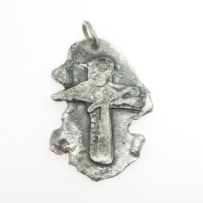 925 Sterling Silver Vintage Cross Religious Abstract Tag Pendant