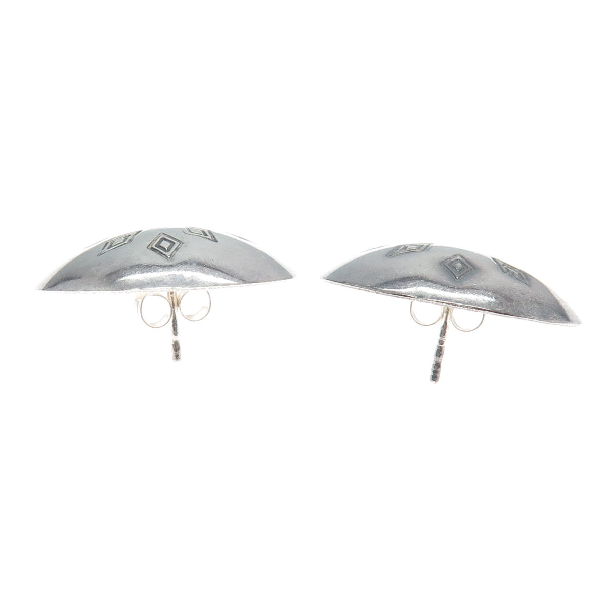S. KRATH 925 Sterling Silver Vintage Modernist Snowflake Dome Clip On Earrings