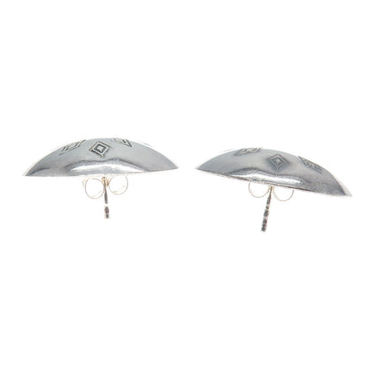 S. KRATH 925 Sterling Silver Vintage Modernist Snowflake Dome Clip On Earrings