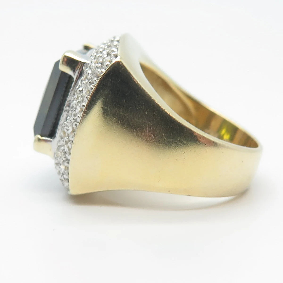 925 Sterling Silver Gold Plated Seta Green & White C Z Square Ring Size 7.25