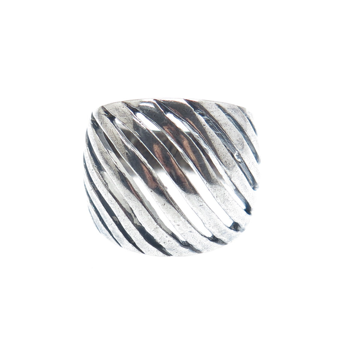 925 Sterling Silver Vintage Zebra Pattern Ribbed Oxidized Ring Size 6.75