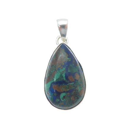 925 Sterling Silver Vintage Real Chrysocolla Teardrop Charm Pendant