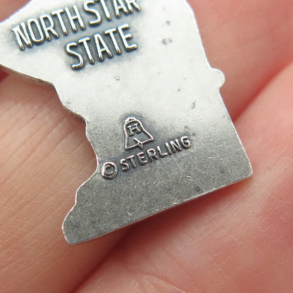 925 Sterling Silver Vintage "Minnesota" State Map Pendant