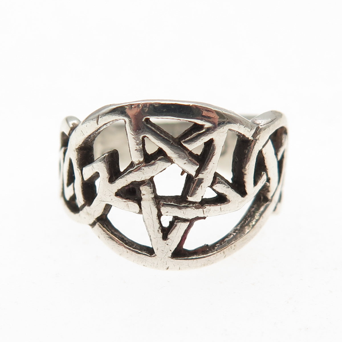 925 Sterling Silver Vintage Pentagram Celtic Knot Oxidized Ring Size 6.5