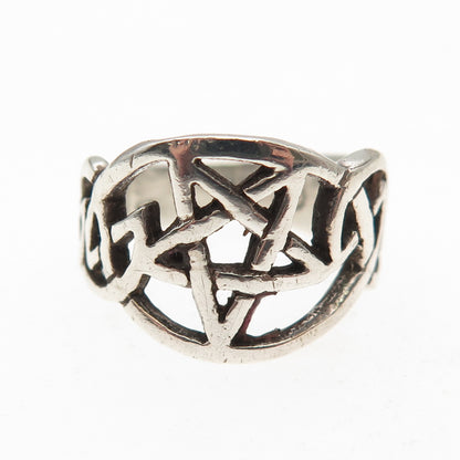 925 Sterling Silver Vintage Pentagram Celtic Knot Oxidized Ring Size 6.5