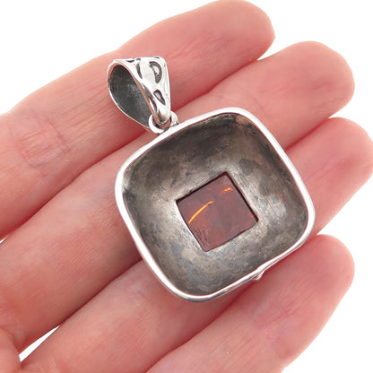 Silpada 925 Sterling Silver Vintage Real Amber Oxidized Charm Pendant