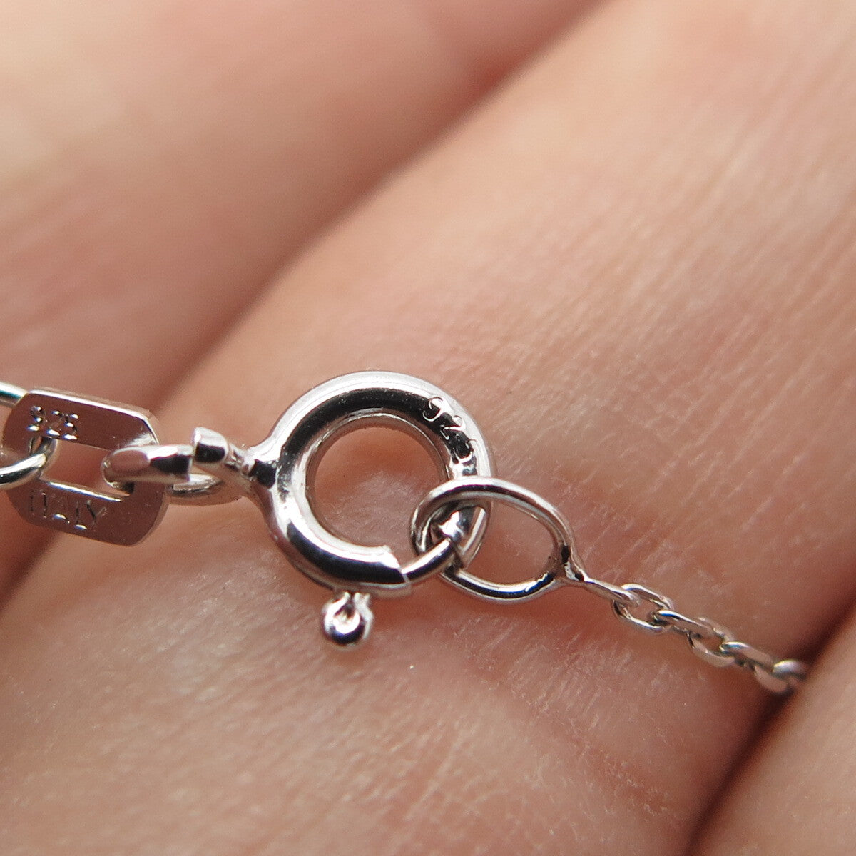 925 Sterling Silver Italy White C Z Key Clover Chain Necklace 16"