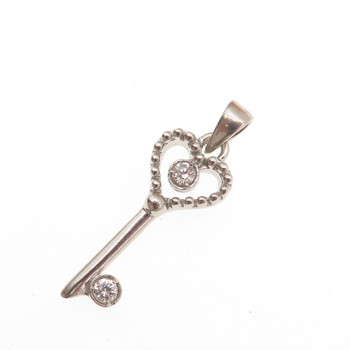 925 Sterling Silver Round-Cut C Z Heart Key Charm Pendant