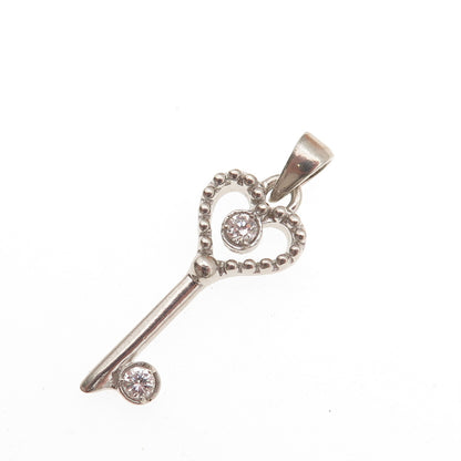 925 Sterling Silver Round-Cut C Z Heart Key Charm Pendant