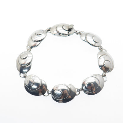 925 Sterling Silver Vintage Seashell Modernist Oxidized Link Bracelet 7.25"