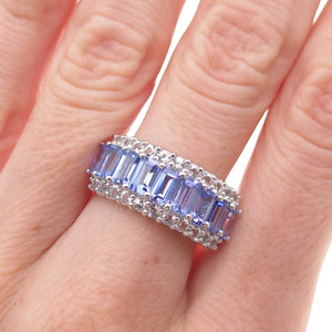 925 Sterling Silver Real Tanzanite & White Topaz Ring Size 8