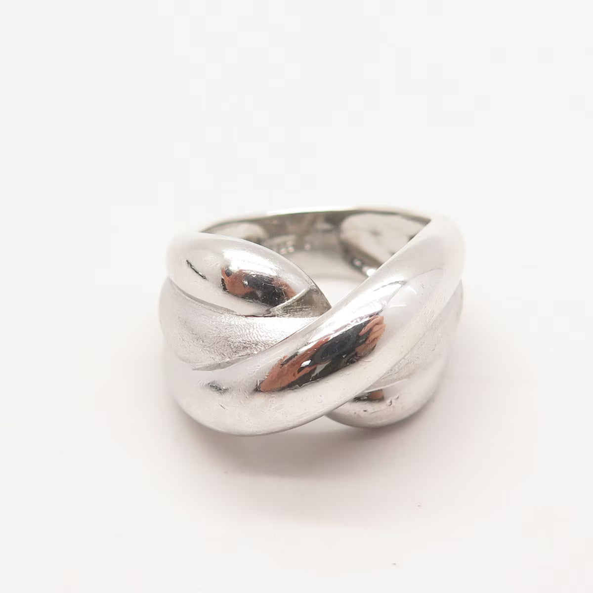 925 Sterling Silver Vintage Ribbed Crossover Ring Size 7.25