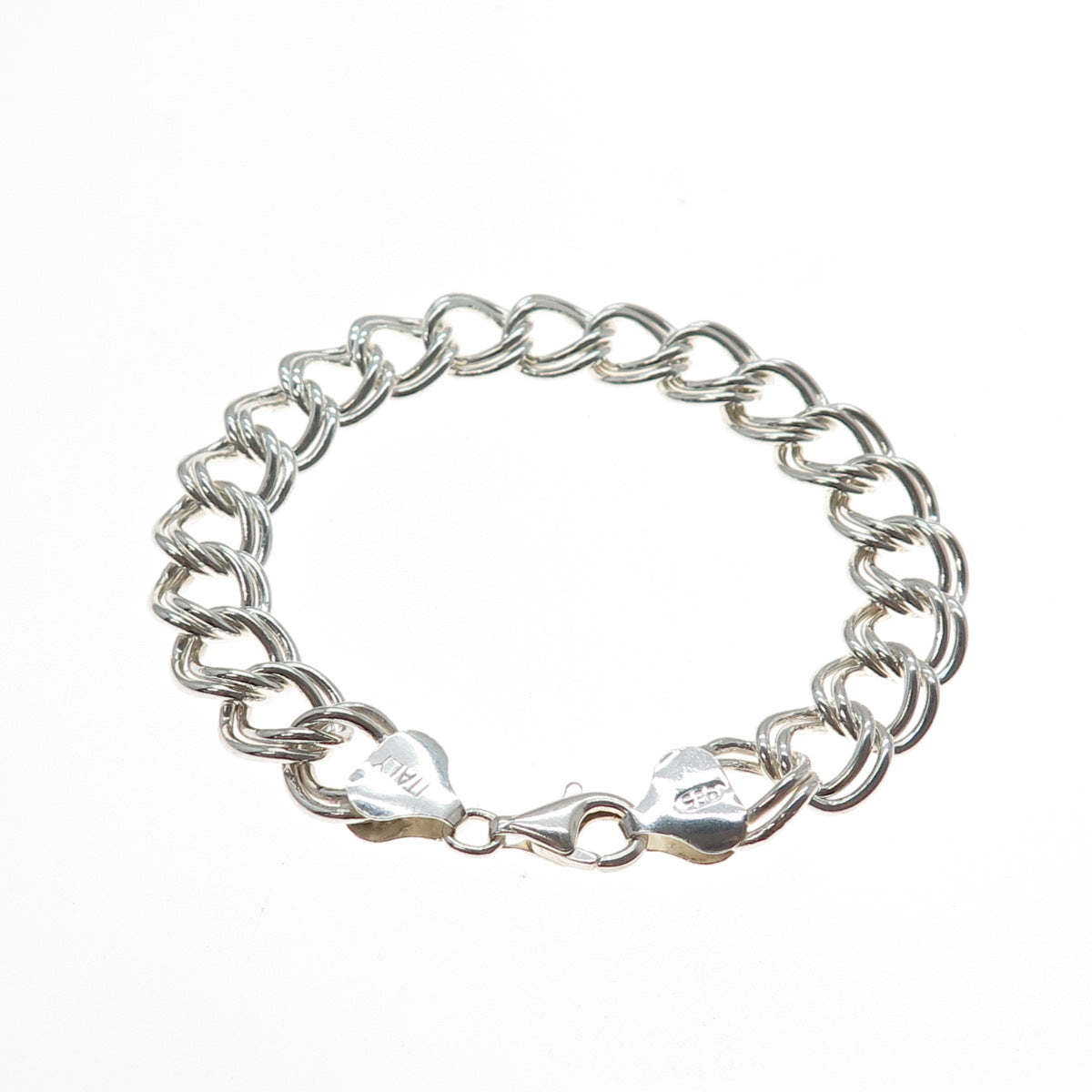 925 Sterling Silver Vintage Italy Double Curb Link Bracelet 7.25"