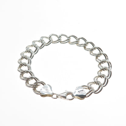 925 Sterling Silver Vintage Italy Double Curb Link Bracelet 7.25"