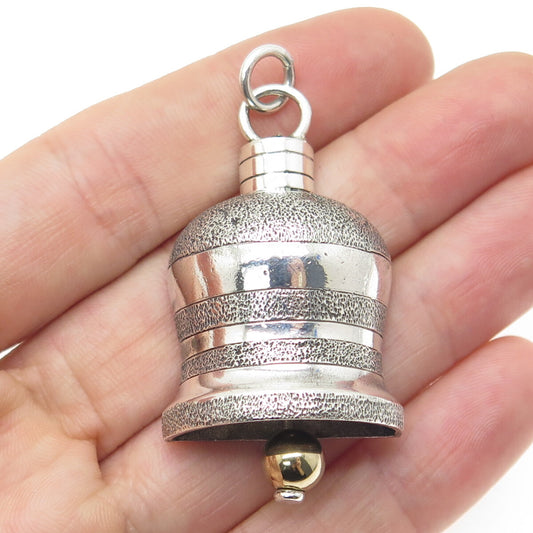925 Sterling Silver 2-Tone Vintage Engraved Bell Pendant