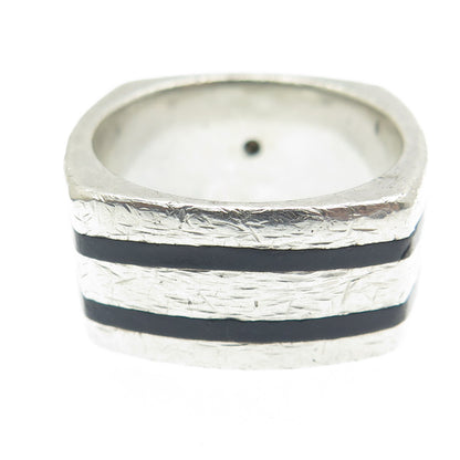 HD/N 925 Sterling Silver Vintage Real Diamond & Black Onyx Ring Size 11.25