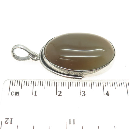 925 Sterling Silver Vintage Real Smoky Milky Agate Modernist Pendant