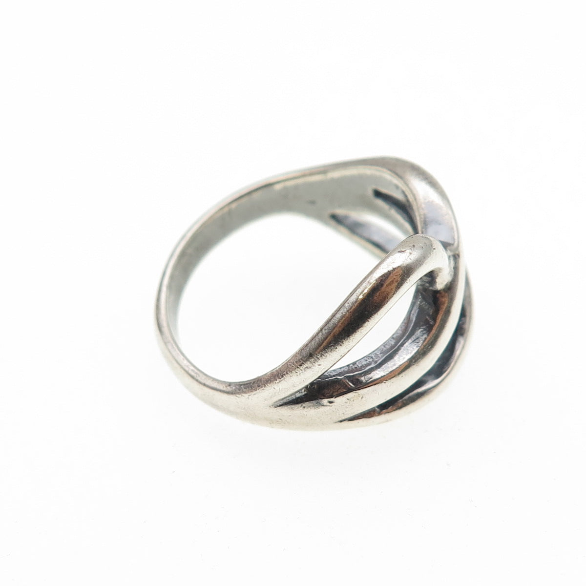 925 Sterling Silver Vintage Modernist Wavy Oxidized Ring Size 6.75