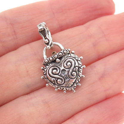 Barbara Bixby 925 Sterling Silver 18K Gold Floral Padlock Heart Charm Pendant