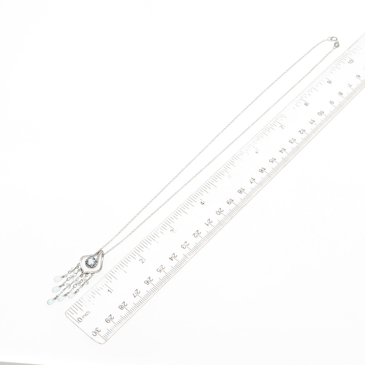 925 Sterling Silver Real Blue Topaz Tassel Cable Chain Necklace 18"