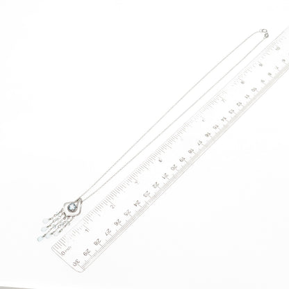 925 Sterling Silver Real Blue Topaz Tassel Cable Chain Necklace 18"