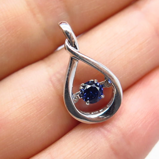 925 Sterling Silver Blue Rhinestone Slide Pendant