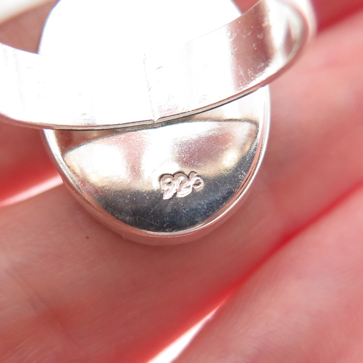 925 Sterling Silver Vintage Enamel Frida Kahlo Pressed Flowers Ring Size 8.75