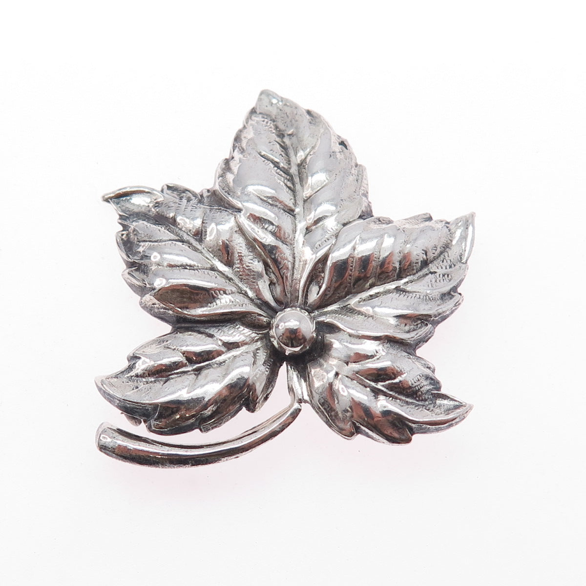 BEAU 925 Sterling Silver Vintage Floral Leaf Oxidized Pin Brooch