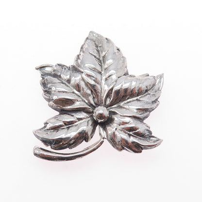 BEAU 925 Sterling Silver Vintage Floral Leaf Oxidized Pin Brooch
