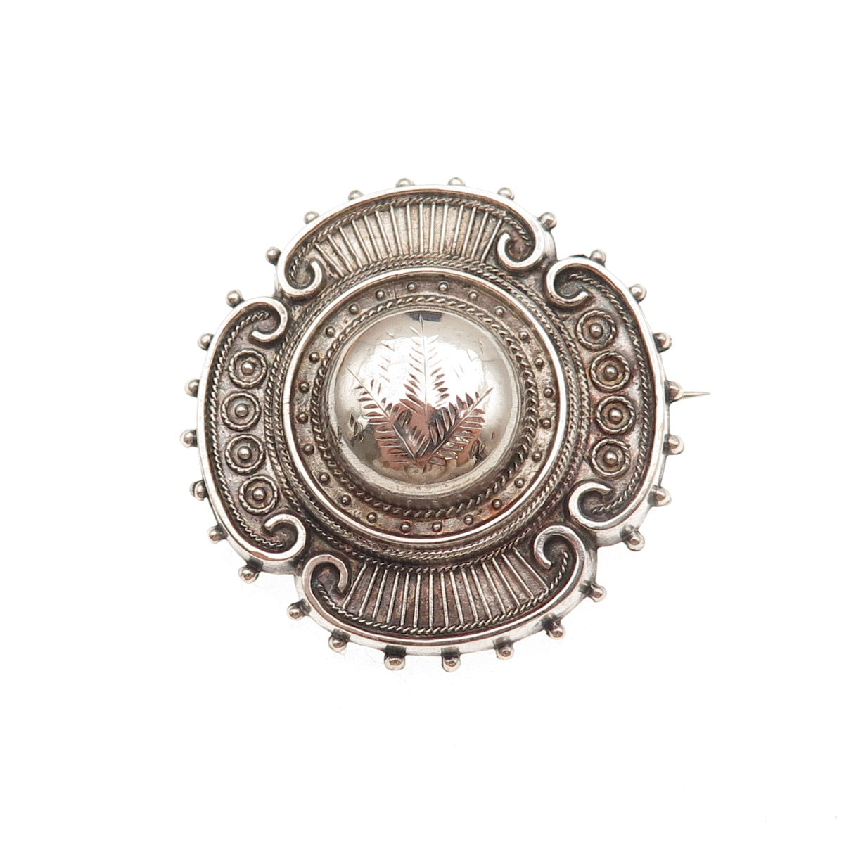 925 Sterling Silver Antique Victorian Floral Oxidized Pin Brooch