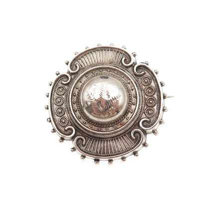 925 Sterling Silver Antique Victorian Floral Oxidized Pin Brooch
