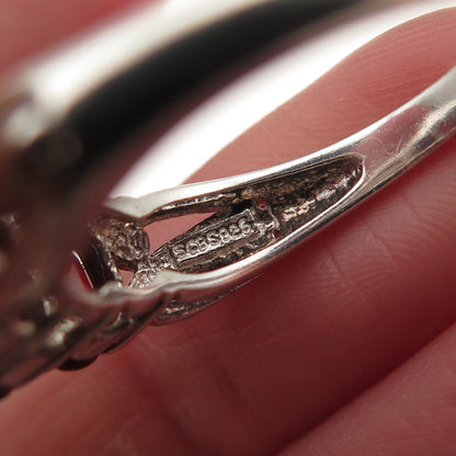 925 Sterling Silver Vintage Real Oval-Cut Red Garnet Ring Size 8.25