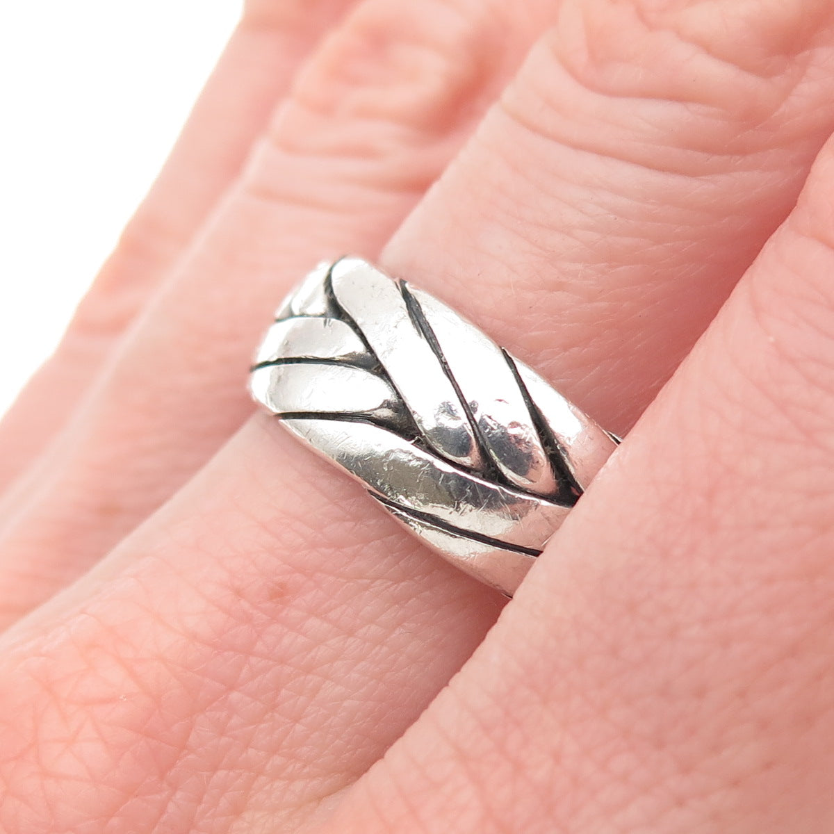 Anya 925 Sterling Silver Vintage Woven Oxidized Band Ring Size 10.75