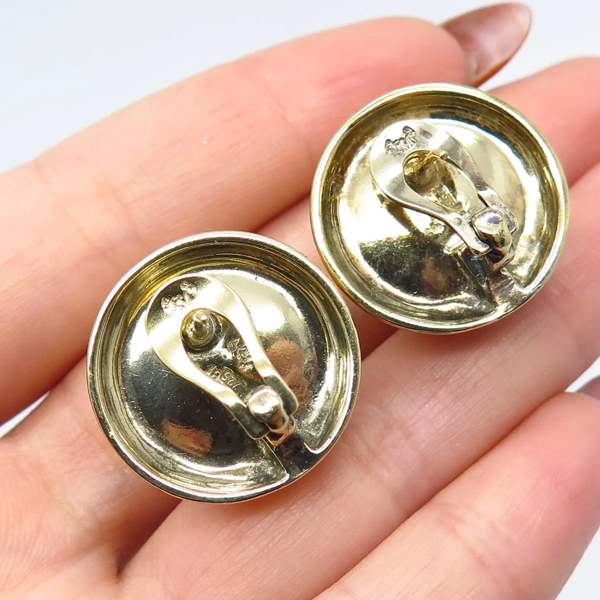 925 Sterling Silver Gold Plated Vintage Faux Pearl Omega Back Earrings