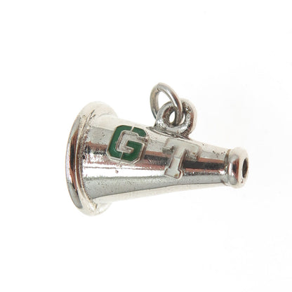 925 Sterling Silver Vintage Enamel "GT" Signet Megaphone 3D Charm Pendant