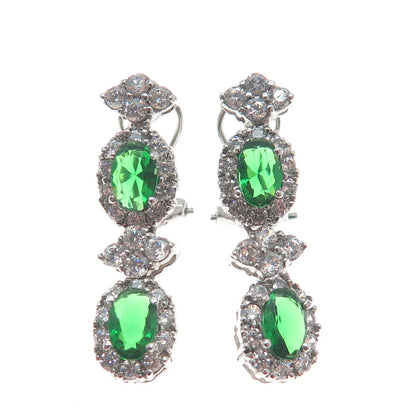 AMC Jewelry 925 Sterling Silver Green & White C Z Bohemian Dangling Earrings