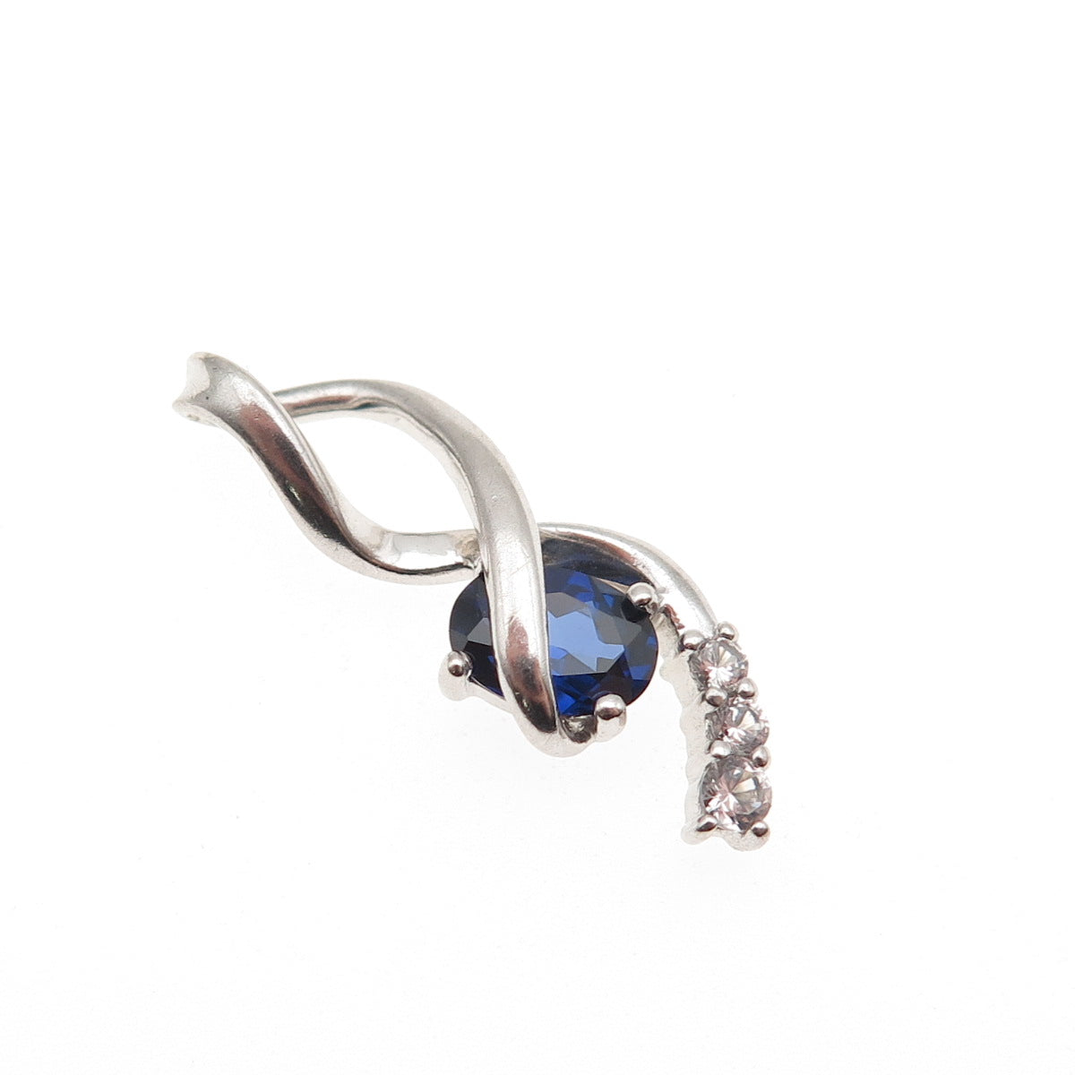 925 Sterling Silver Lab-Created Sapphire Real White Topaz Twisted Charm Pendant