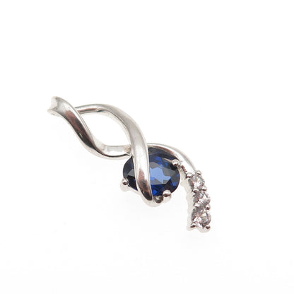 925 Sterling Silver Lab-Created Sapphire Real White Topaz Twisted Charm Pendant