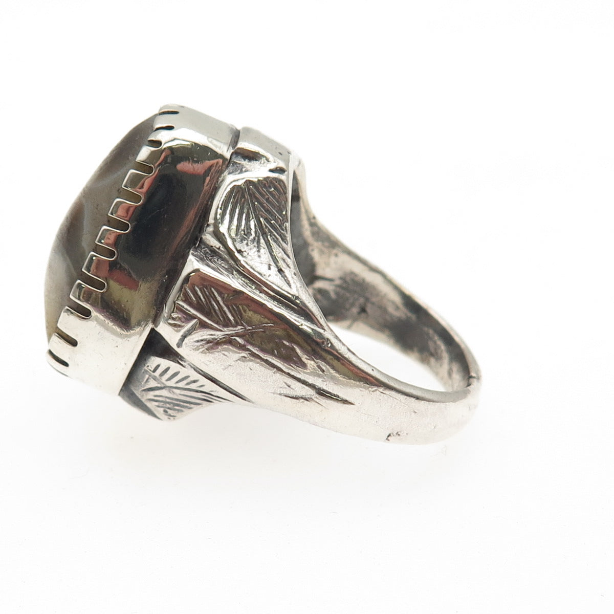 925 Sterling Silver Antique Art Deco Real Agate Oxidized Ring Size 9.75